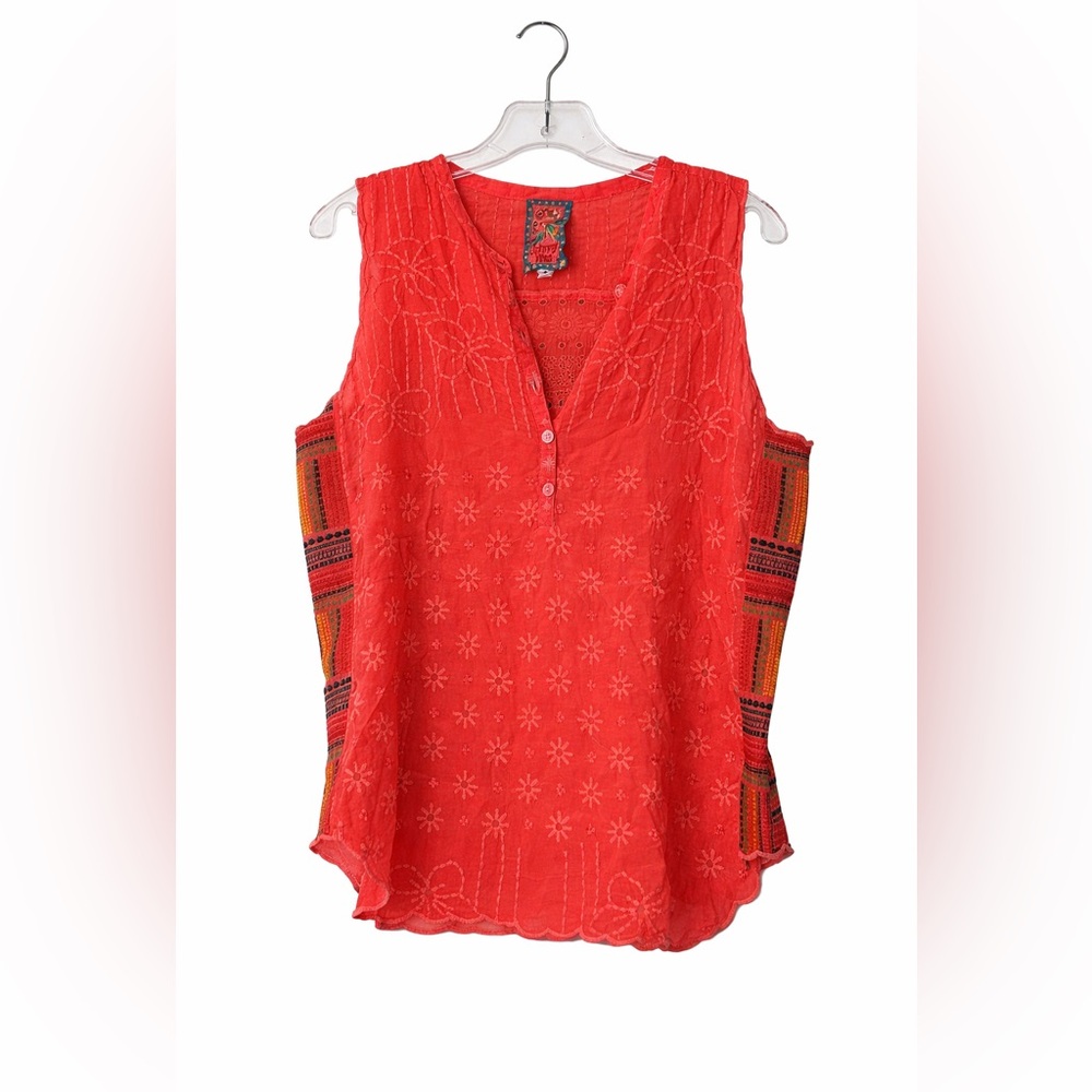 Johnny Was Embroidered Boho Sleeveless Top coral Floral Cotton Blouse Medium - Picture 3 of 10